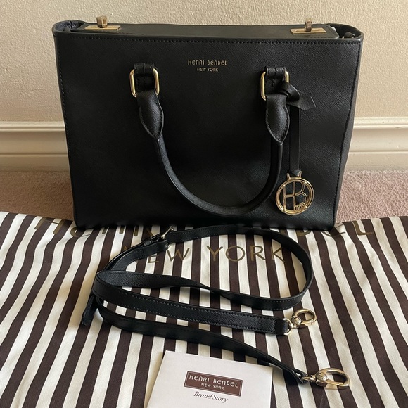 Henri Bendel west 57th small turnlock black satchel bag - Picture 3 of 13